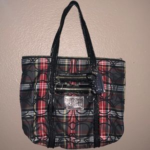 COACH Poppy Tote Handbag Tartan Plaid Black Red Multicolor
 W/ lrg wallet ❤️